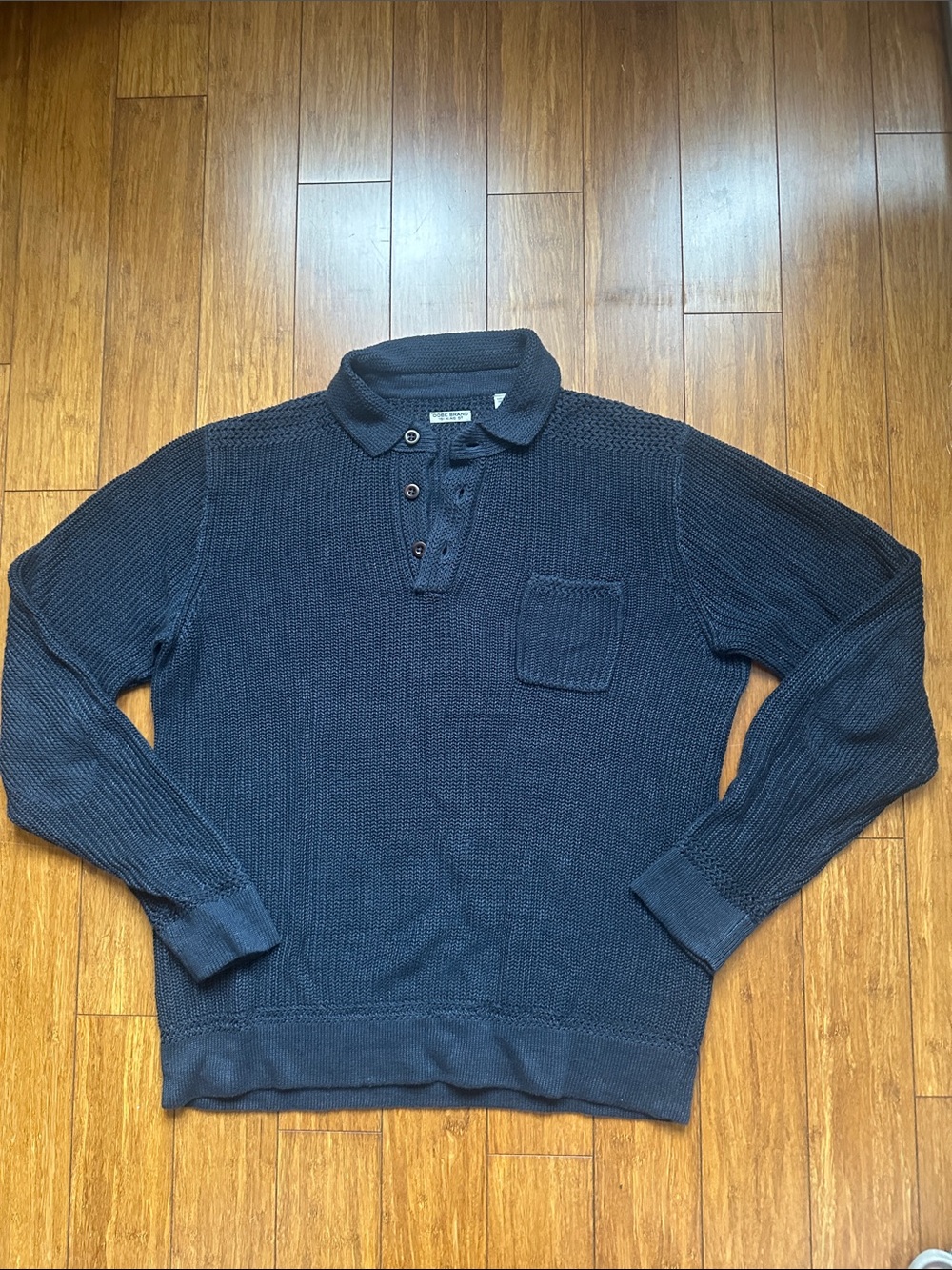 Oobe Brand Navy Knit Polo Sweater - Classic Long Sleeve 100% Linen.